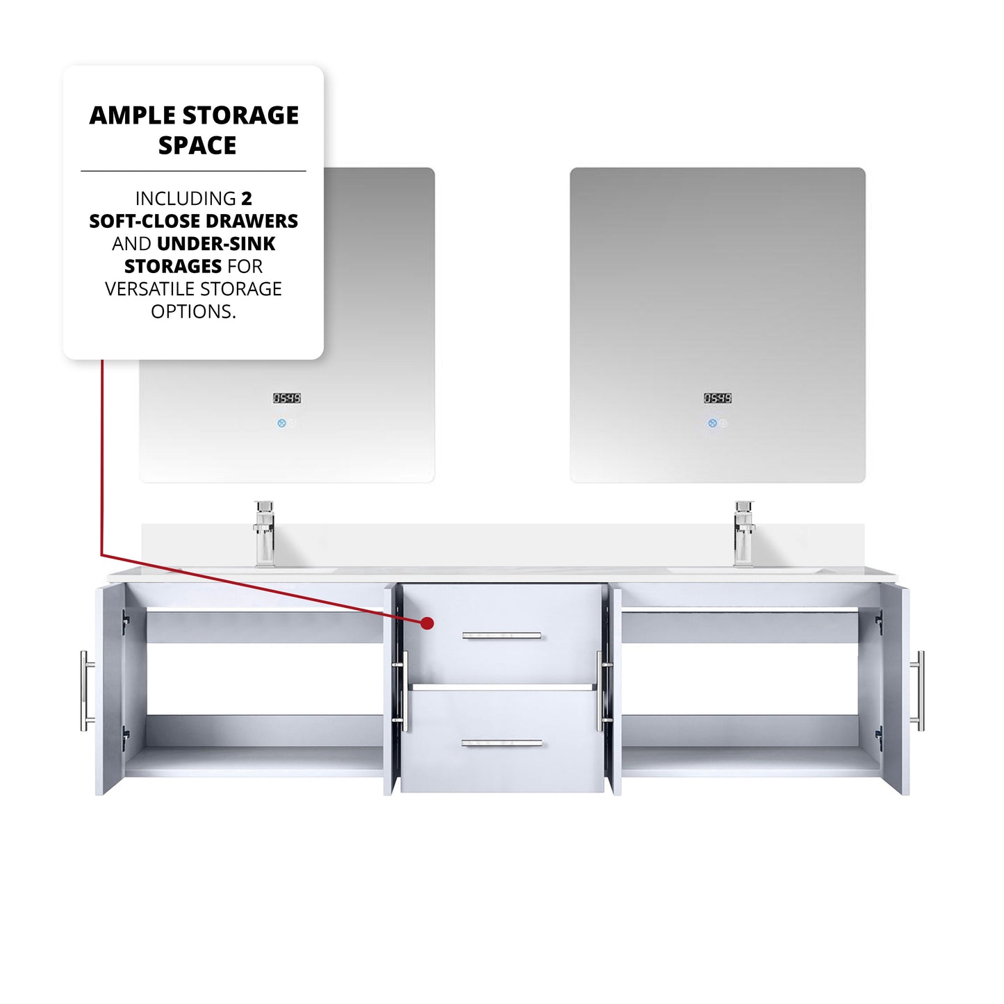Geneva 72 in. W x 22 in. D Glossy White Double Bath Vanity