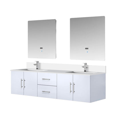 Geneva 72 in. W x 22 in. D Glossy White Double Bath Vanity