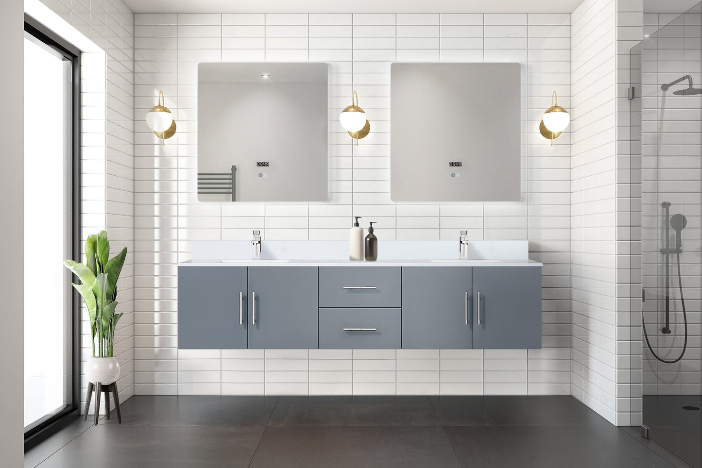 Geneva 80 in. W x 22 in. D Dark Grey Double Bath Vanity