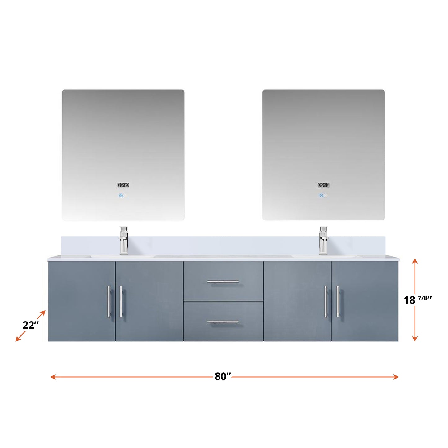 Geneva 80 in. W x 22 in. D Dark Grey Double Bath Vanity