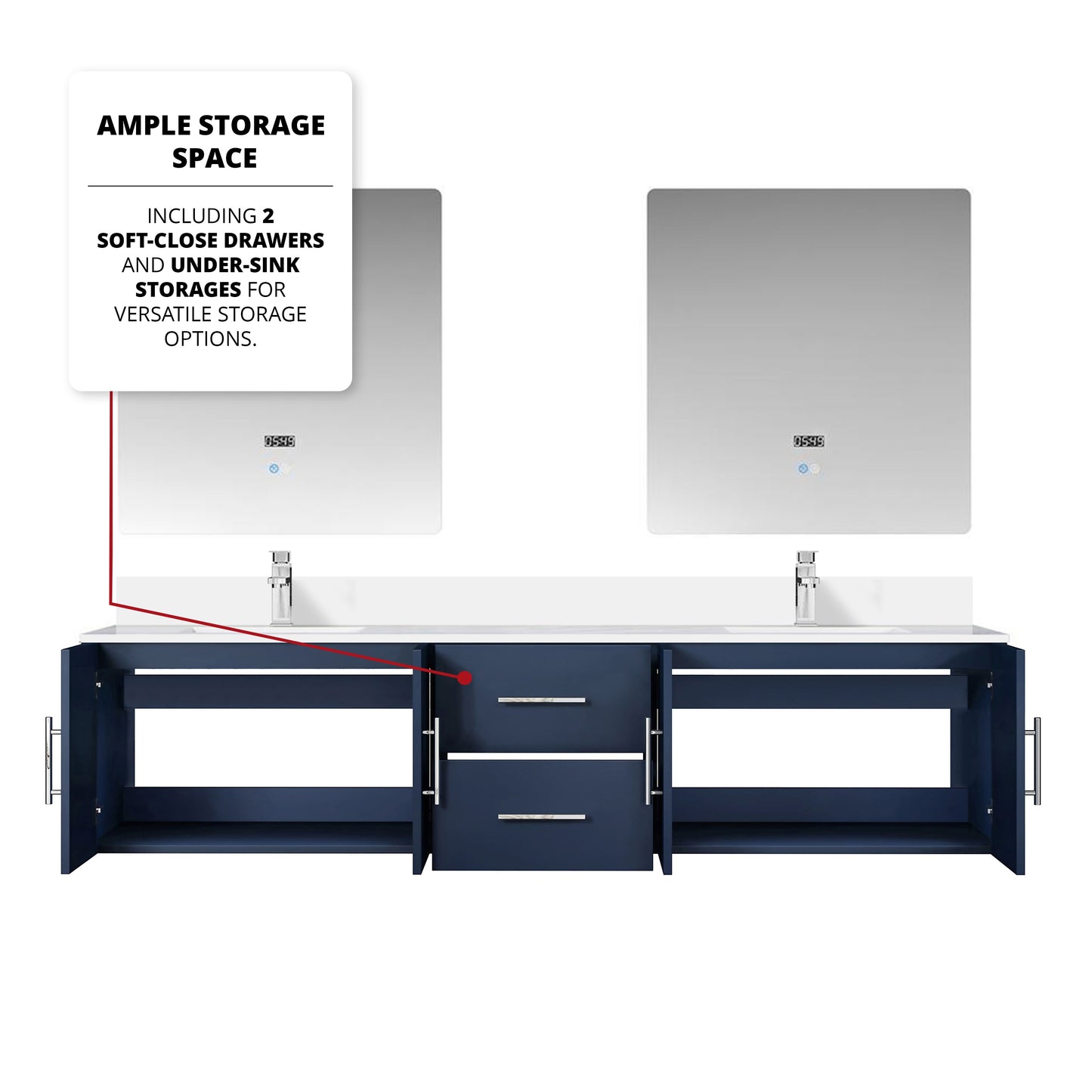 Geneva 80 in. W x 22 in. D Navy Blue Double Bath Vanity