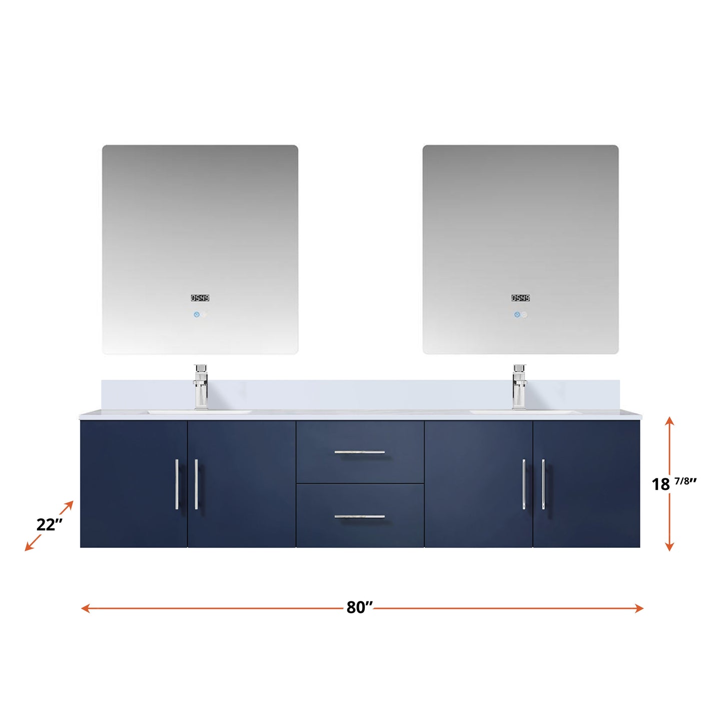 Geneva 80 in. W x 22 in. D Navy Blue Double Bath Vanity