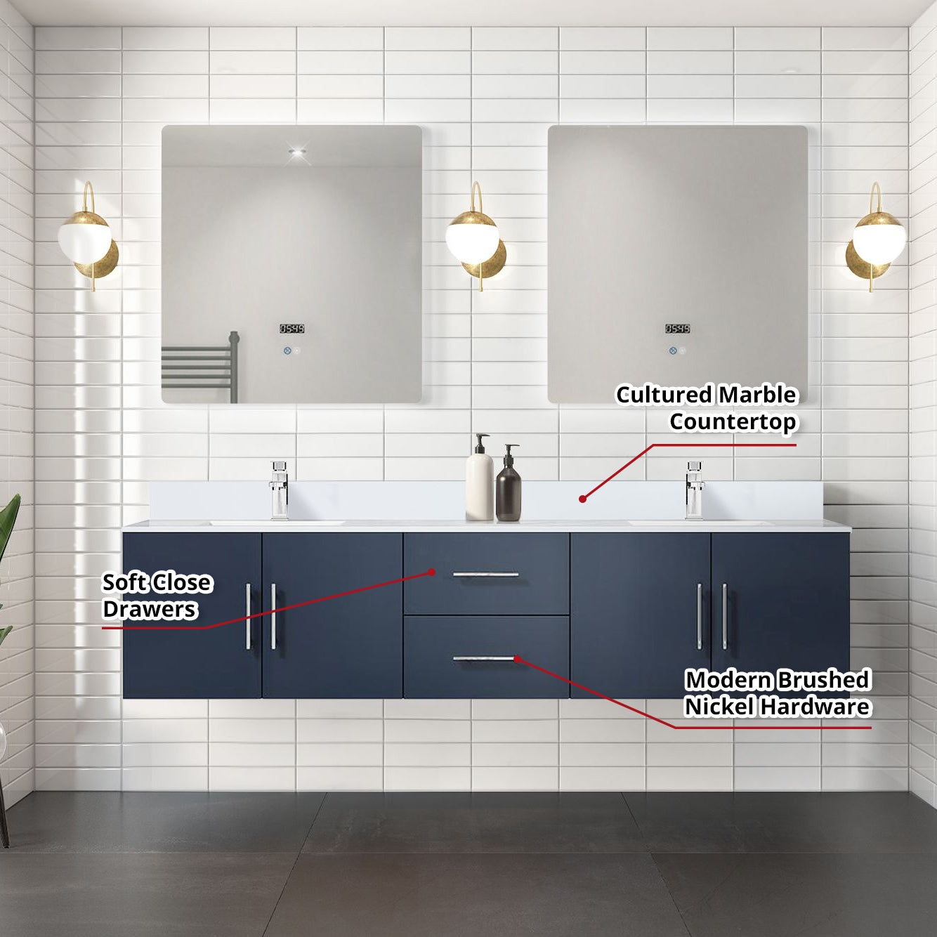 Geneva 80 in. W x 22 in. D Navy Blue Double Bath Vanity