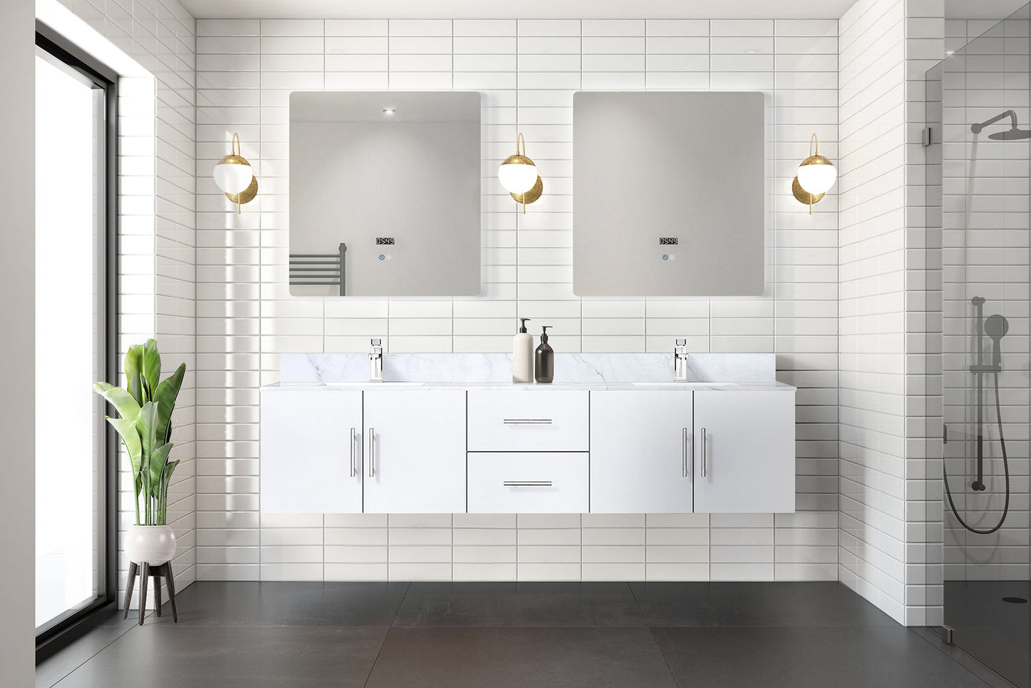 Geneva 80 in. W x 22 in. D Glossy White Double Bath Vanity