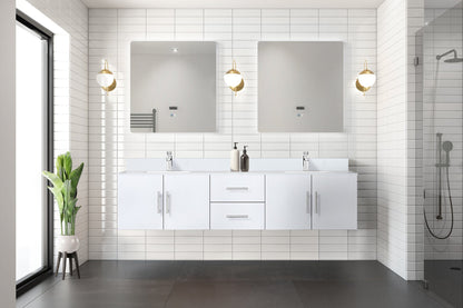 Geneva 80 in. W x 22 in. D Glossy White Double Bath Vanity