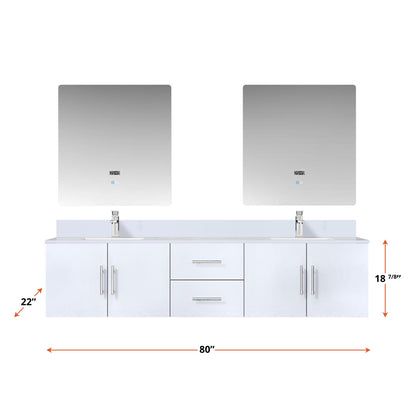 Geneva 80 in. W x 22 in. D Glossy White Double Bath Vanity