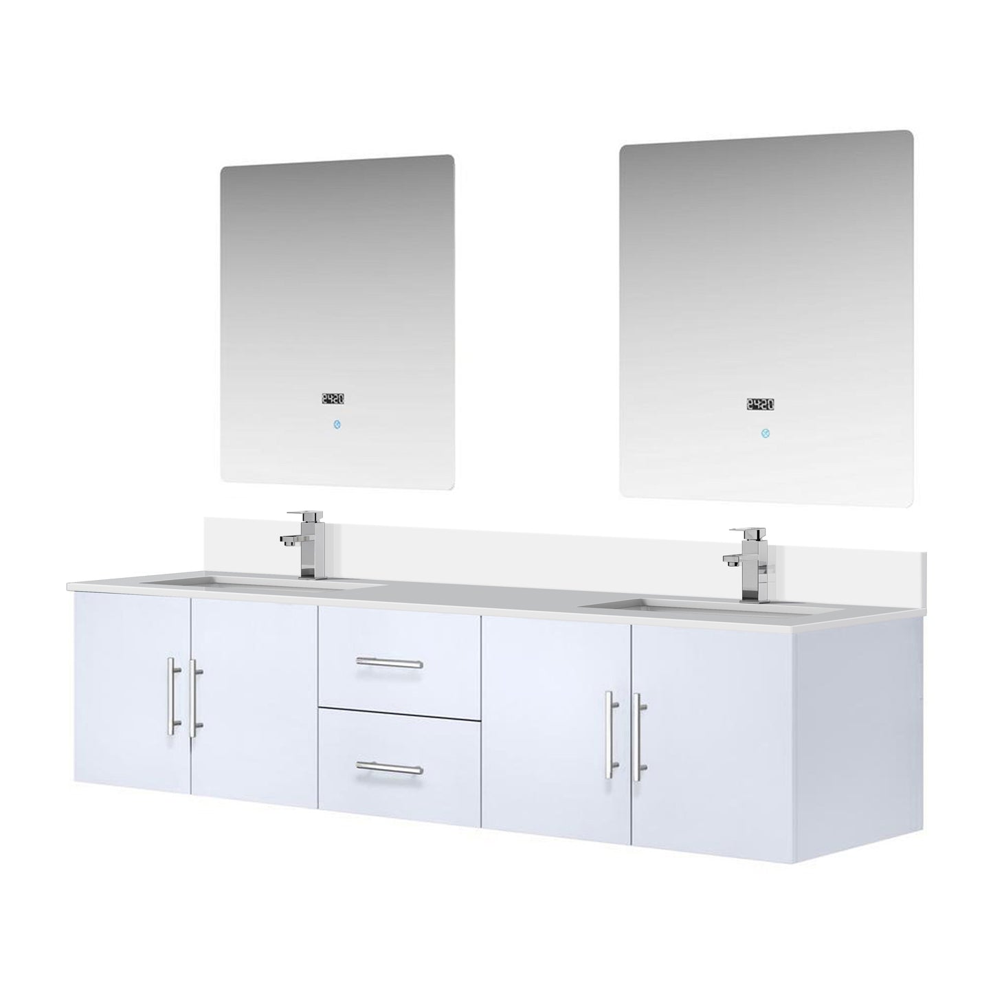 Geneva 80 in. W x 22 in. D Glossy White Double Bath Vanity