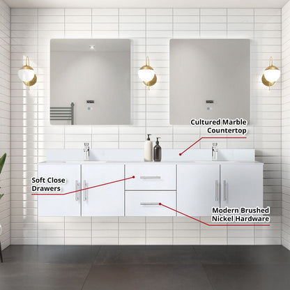 Geneva 80 in. W x 22 in. D Glossy White Double Bath Vanity