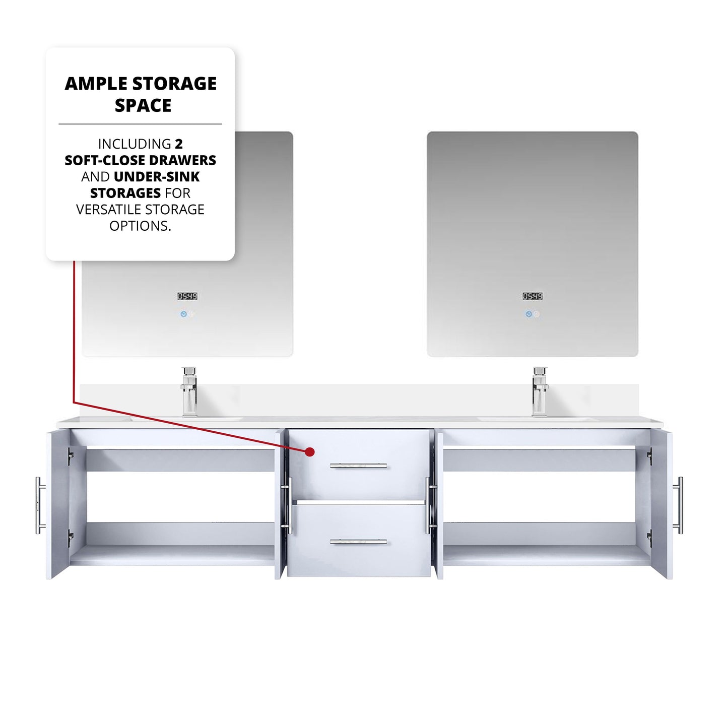 Geneva 80 in. W x 22 in. D Glossy White Double Bath Vanity