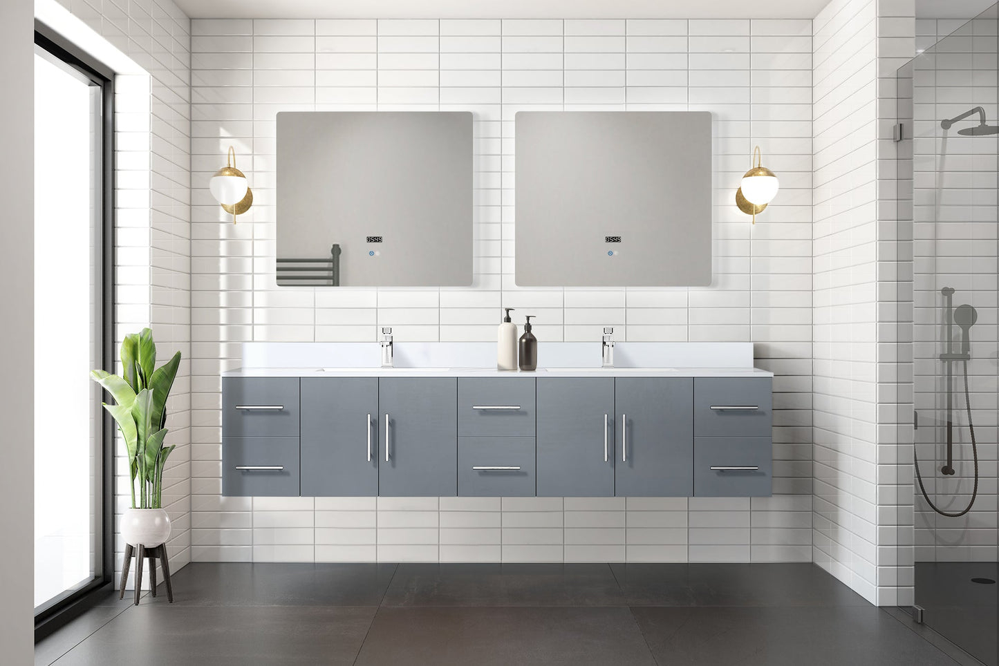 Geneva 84 in. W x 22 in. D Dark Grey Double Bath Vanity