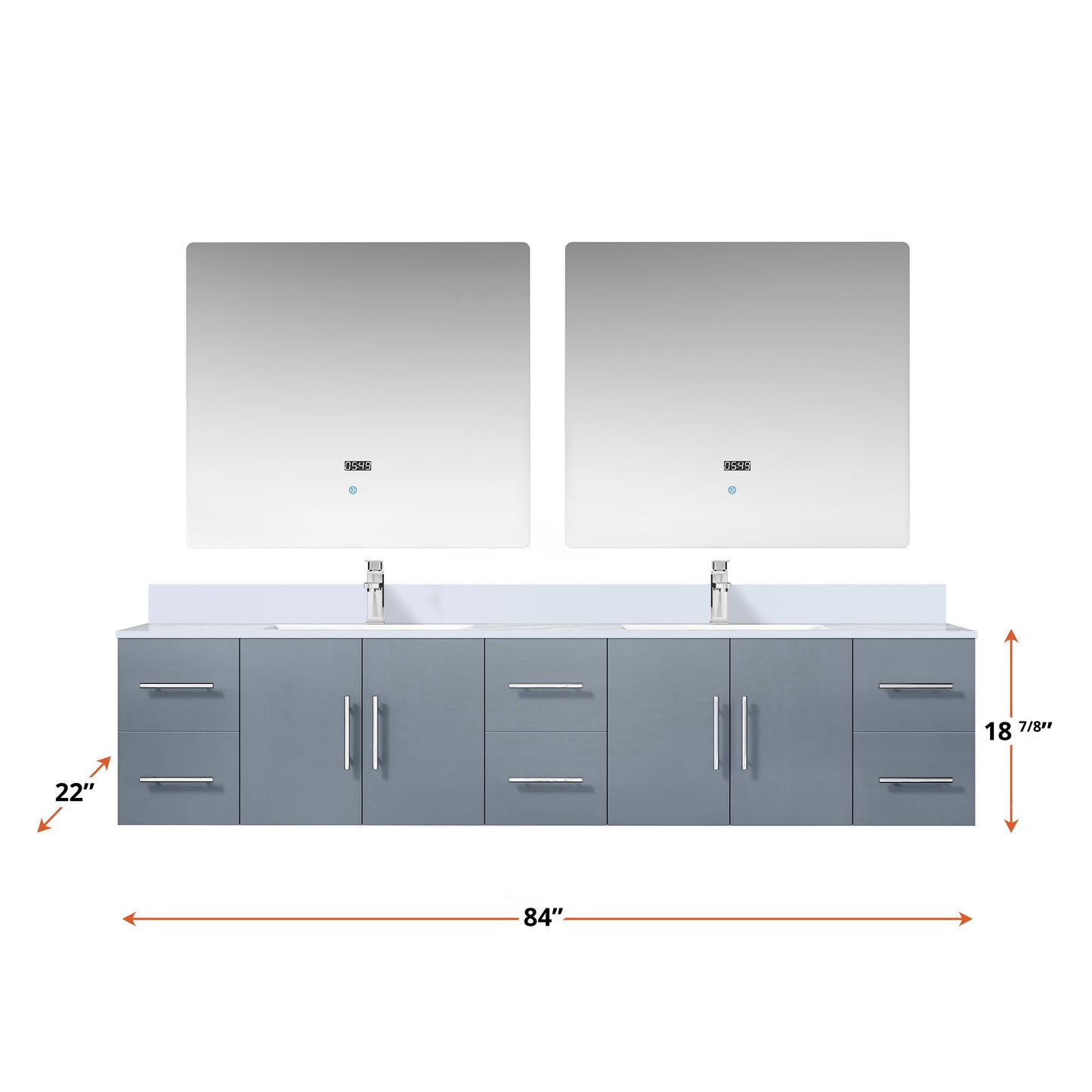 Geneva 84 in. W x 22 in. D Dark Grey Double Bath Vanity
