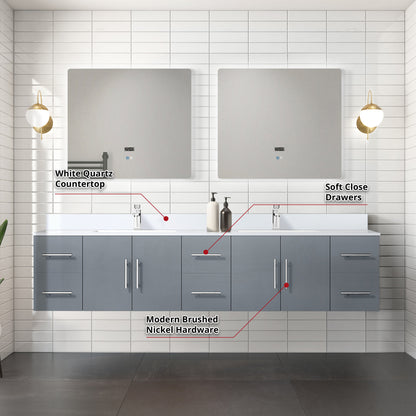 Geneva 84 in. W x 22 in. D Dark Grey Double Bath Vanity