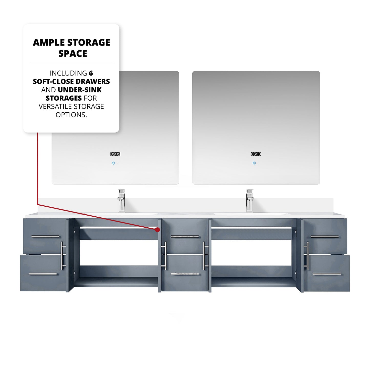 Geneva 84 in. W x 22 in. D Dark Grey Double Bath Vanity