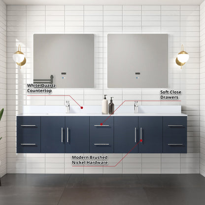 Geneva 84 in. W x 22 in. D Navy Blue Double Bath Vanity
