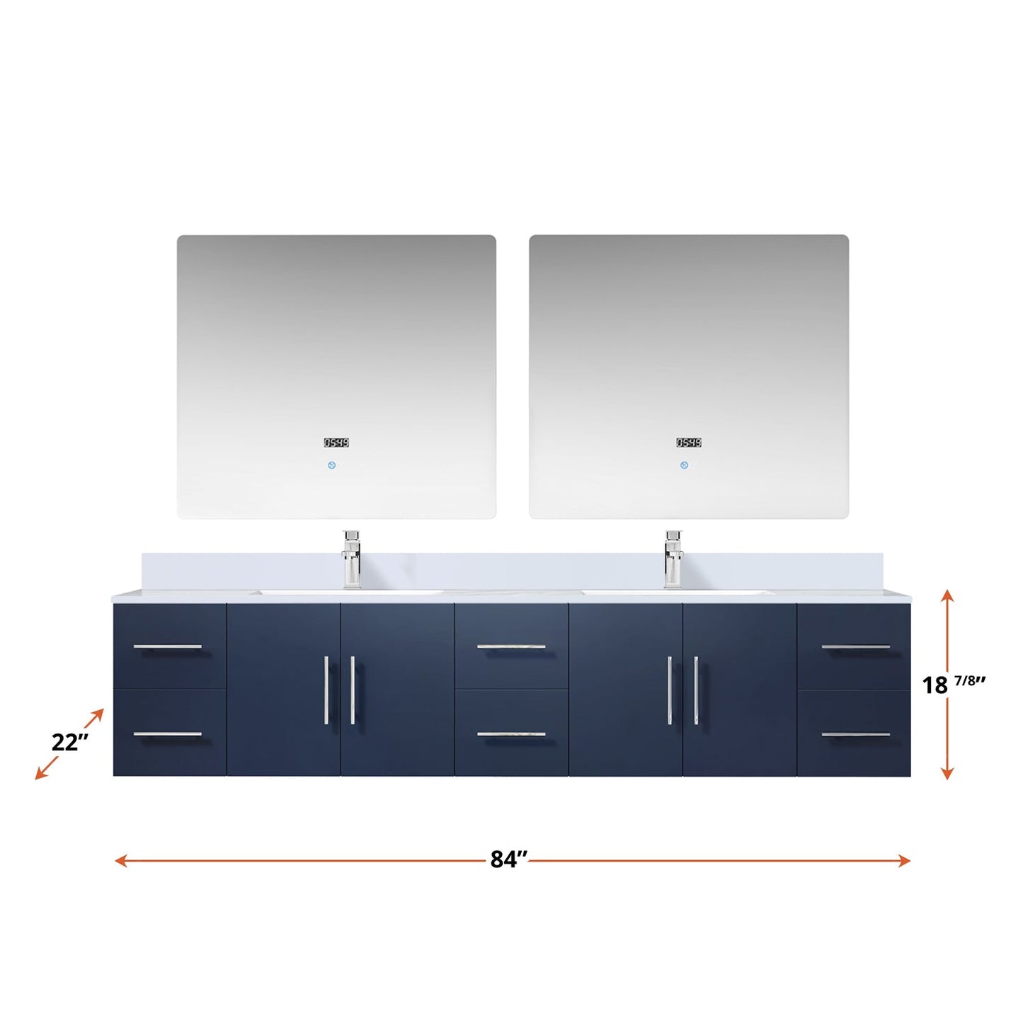 Geneva 84 in. W x 22 in. D Navy Blue Double Bath Vanity