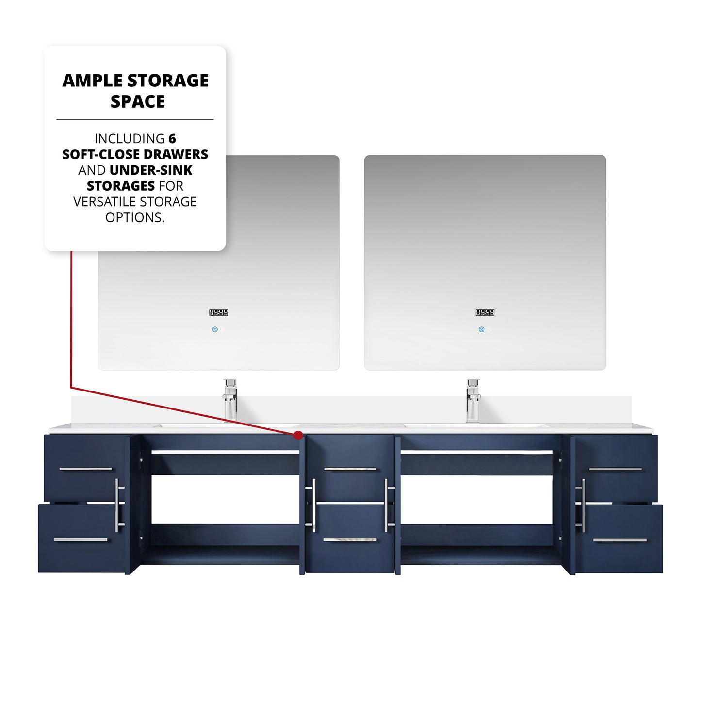 Geneva 84 in. W x 22 in. D Navy Blue Double Bath Vanity