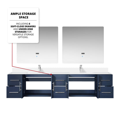 Geneva 84 in. W x 22 in. D Navy Blue Double Bath Vanity
