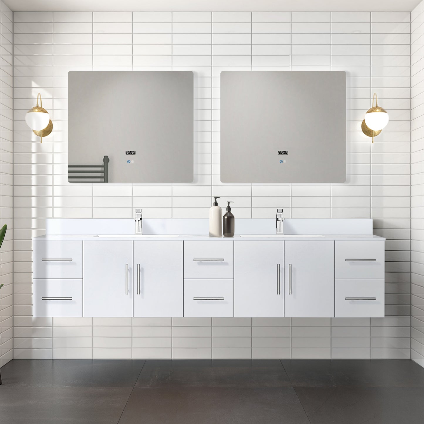 Geneva 84 in. W x 22 in. D Glossy White Double Bath Vanity