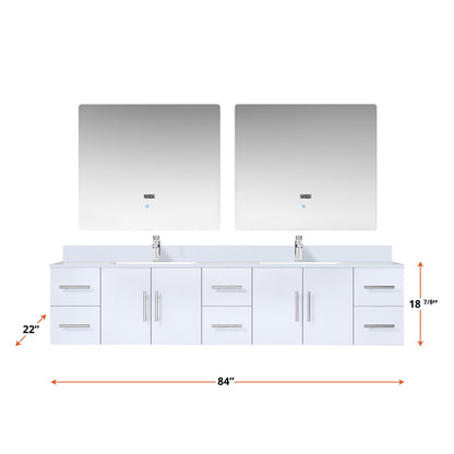 Geneva 84 in. W x 22 in. D Glossy White Double Bath Vanity