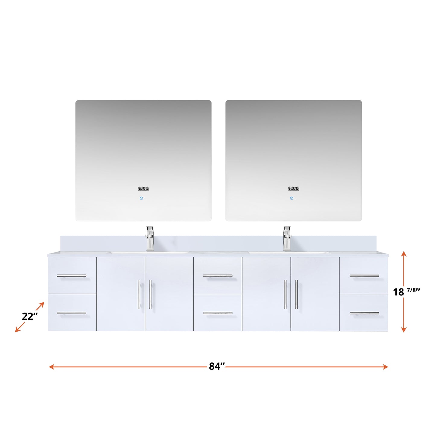Geneva 84 in. W x 22 in. D Glossy White Double Bath Vanity