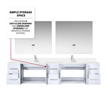 Geneva 84 in. W x 22 in. D Glossy White Double Bath Vanity