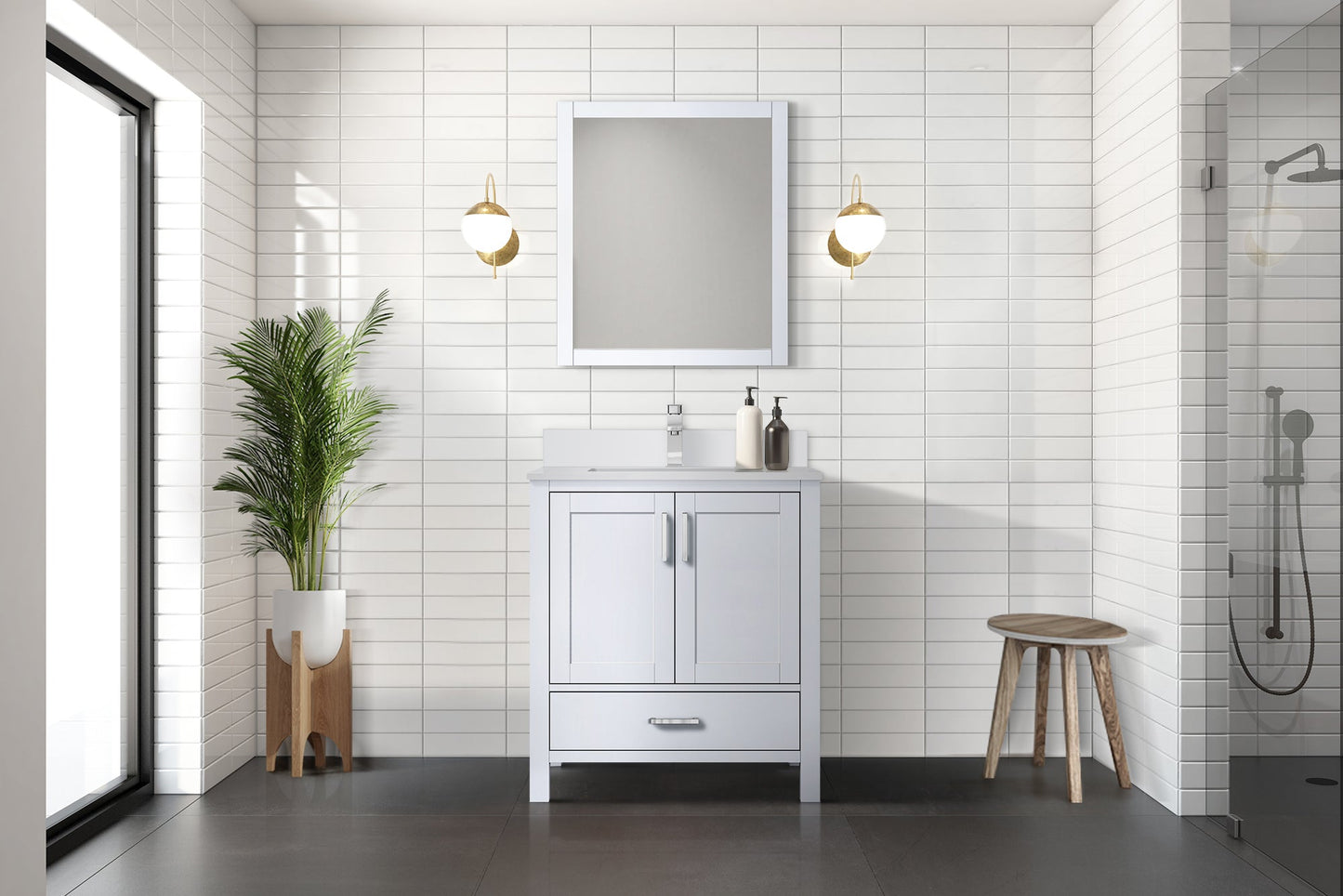 Lexora Jacques 30" White Bathroom Vanity | Modern Solid Wood Cabinet