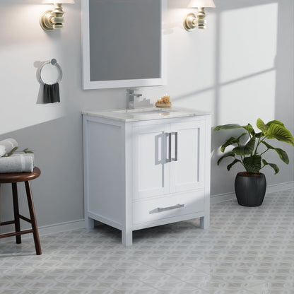 Lexora Jacques 30" White Bathroom Vanity | Modern Solid Wood Cabinet