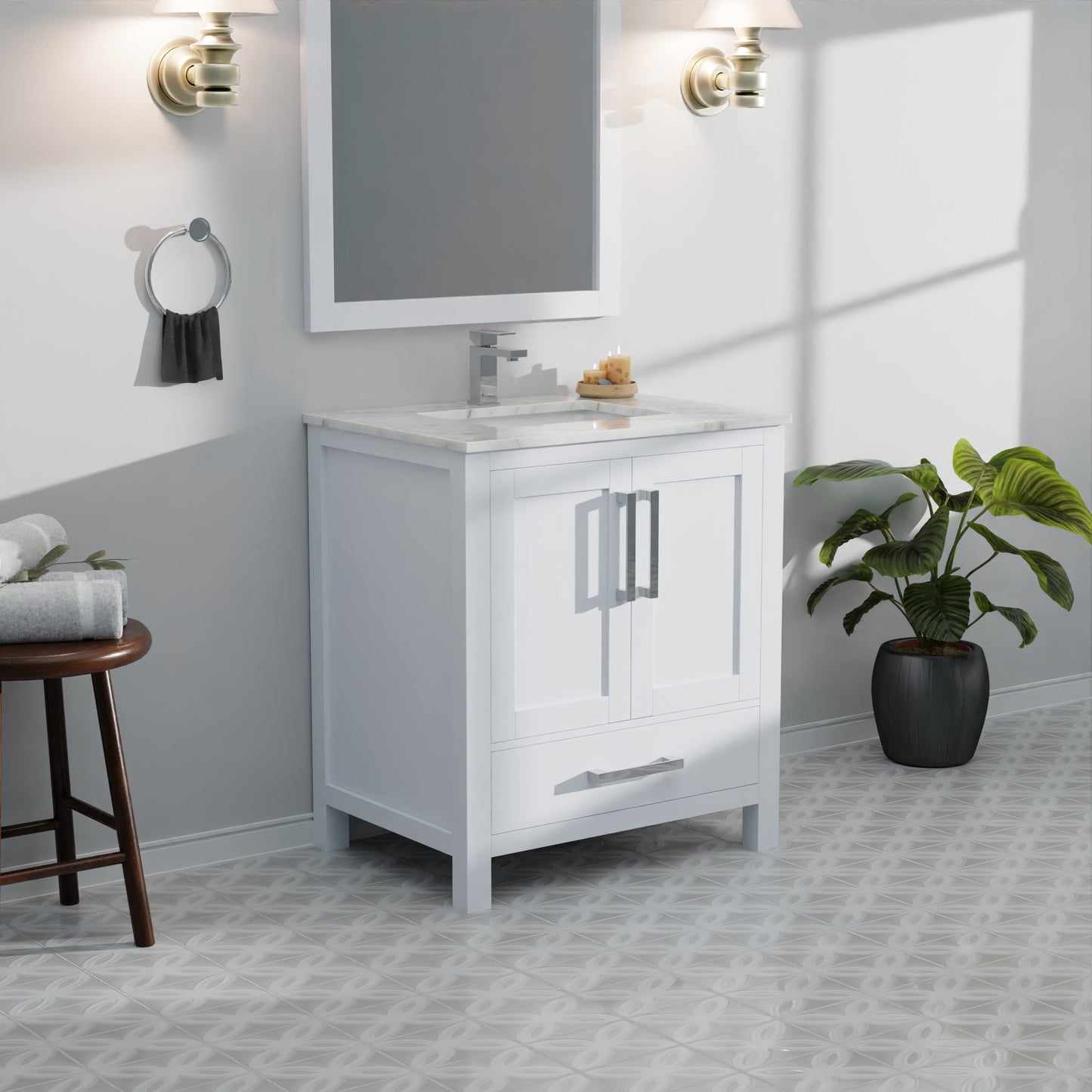 Lexora Jacques 30" White Bathroom Vanity | Modern Solid Wood Cabinet