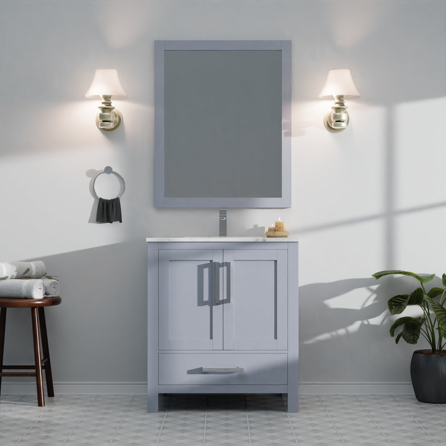 Lexora Jacques 30" Dark Grey Bathroom Vanity – Modern Solid Wood Freestanding Cabinet