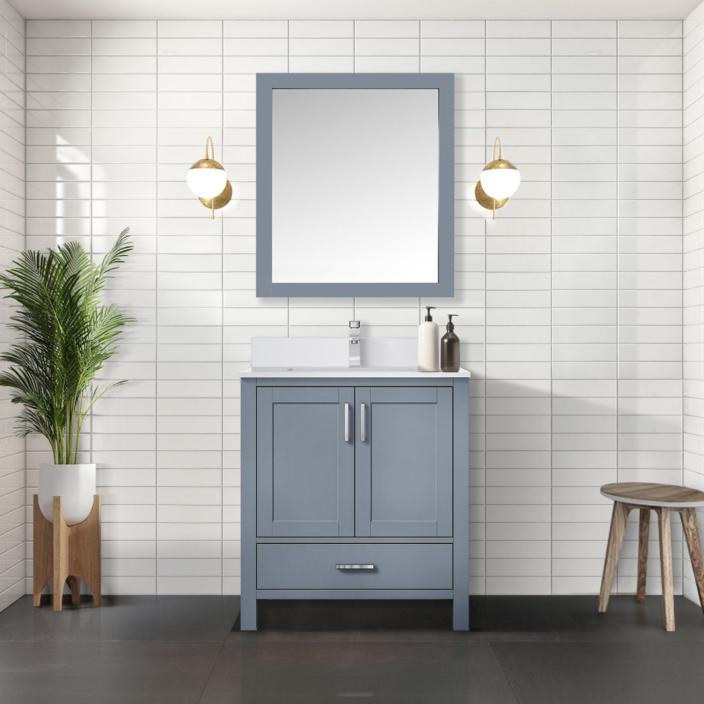 Lexora Jacques 30" Dark Grey Bathroom Vanity – Modern Solid Wood Freestanding Cabinet