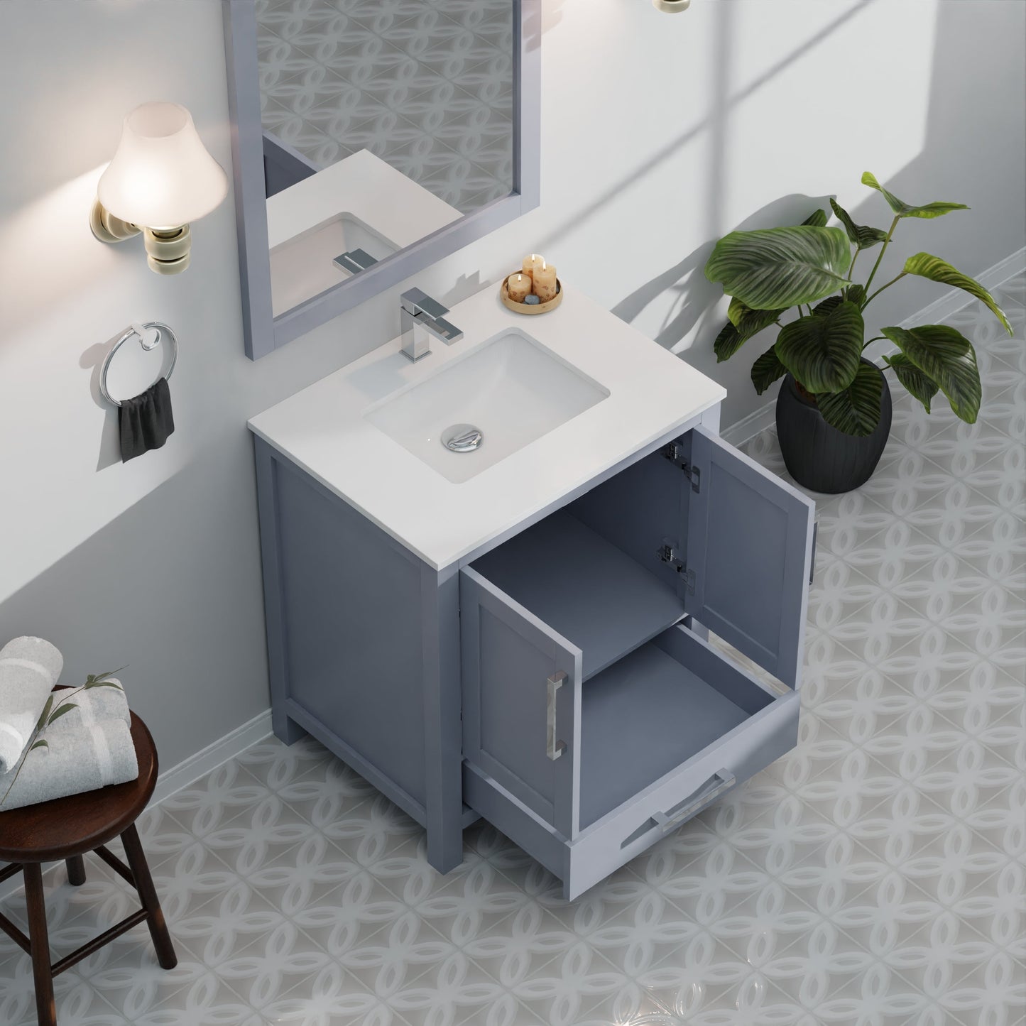 Lexora Jacques 30" Dark Grey Bathroom Vanity – Modern Solid Wood Freestanding Cabinet