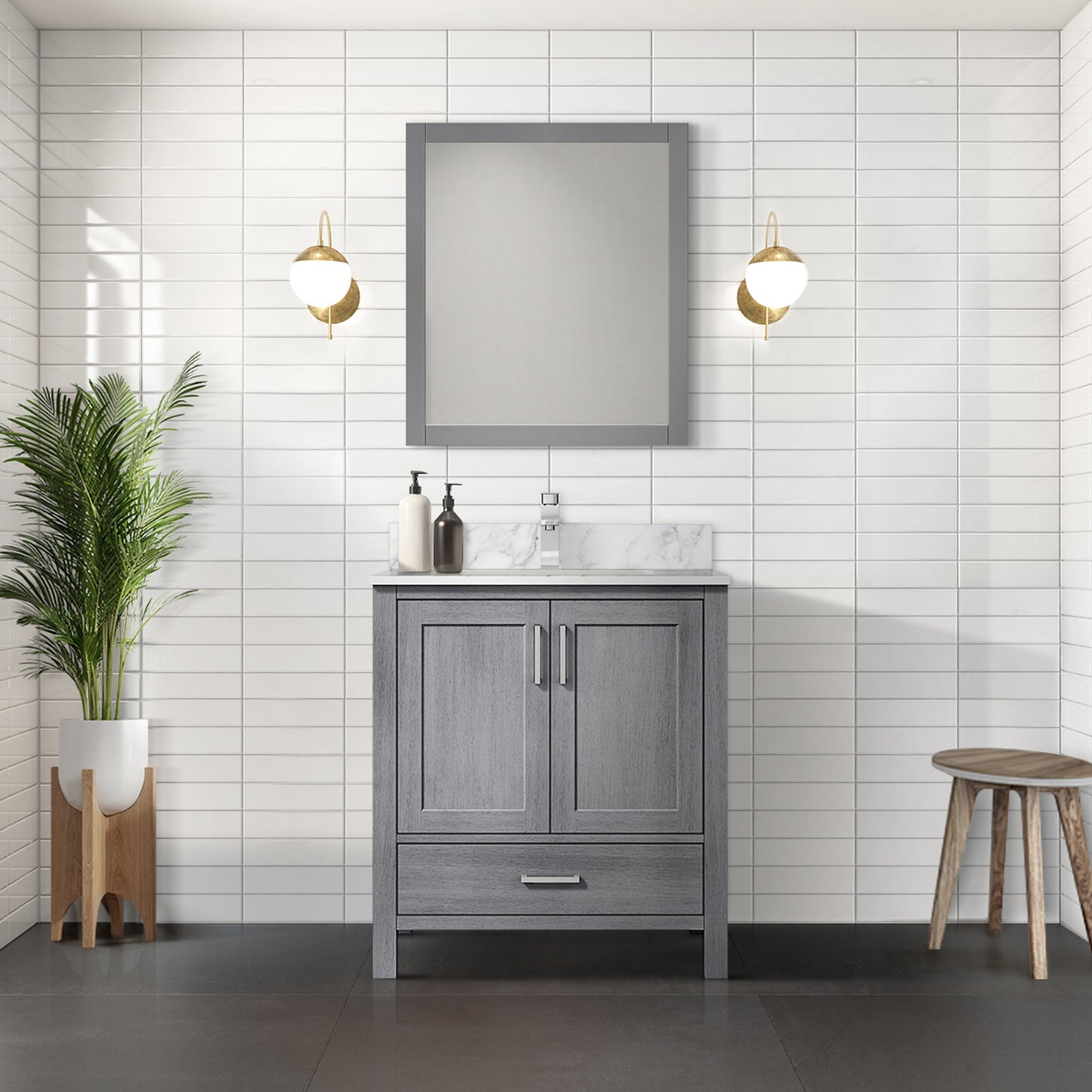Lexora Jacques 30" Distressed Grey Bathroom Vanity – Solid Wood, Mid-Century Freestanding Storage Cabinet