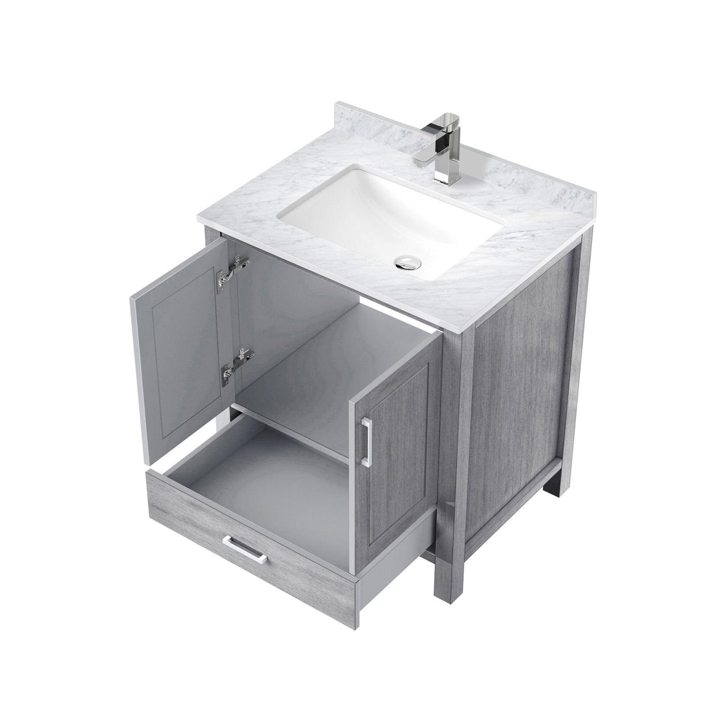 Lexora Jacques 30" Distressed Grey Bathroom Vanity – Solid Wood, Mid-Century Freestanding Storage Cabinet