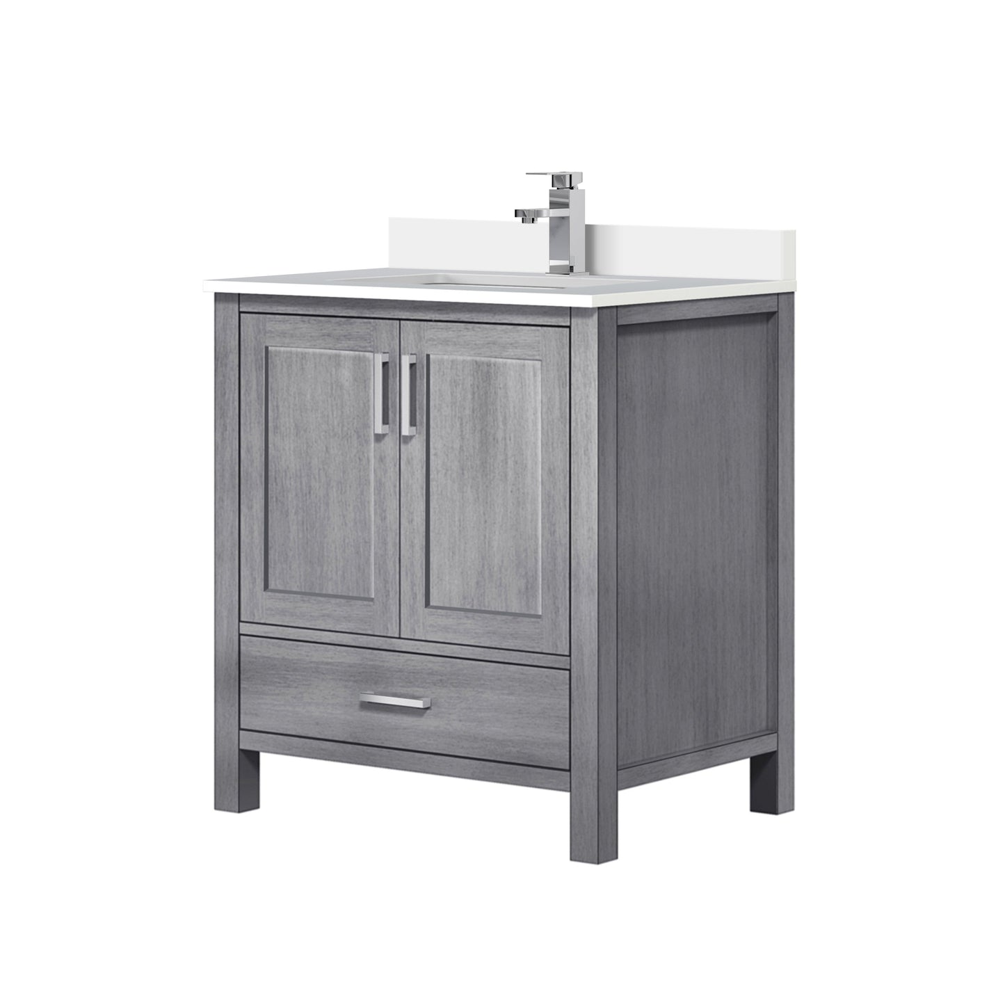 Lexora Jacques 30" Distressed Grey Bathroom Vanity – Solid Wood, Mid-Century Freestanding Storage Cabinet