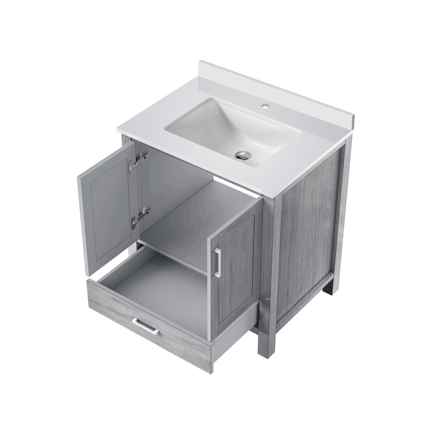 Lexora Jacques 30" Distressed Grey Bathroom Vanity – Solid Wood, Mid-Century Freestanding Storage Cabinet