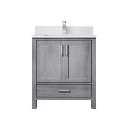 Lexora Jacques 30" Distressed Grey Bathroom Vanity – Solid Wood, Mid-Century Freestanding Storage Cabinet