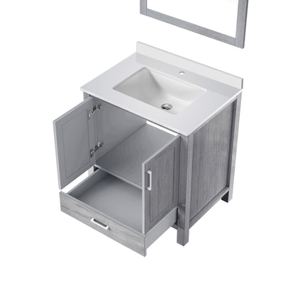 Lexora Jacques 30" Distressed Grey Bathroom Vanity – Solid Wood, Mid-Century Freestanding Storage Cabinet
