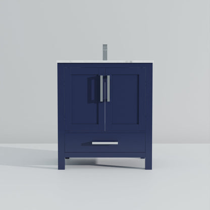 Lexora Jacques 30" Navy Blue Bathroom Vanity | Solid Wood Cabinet