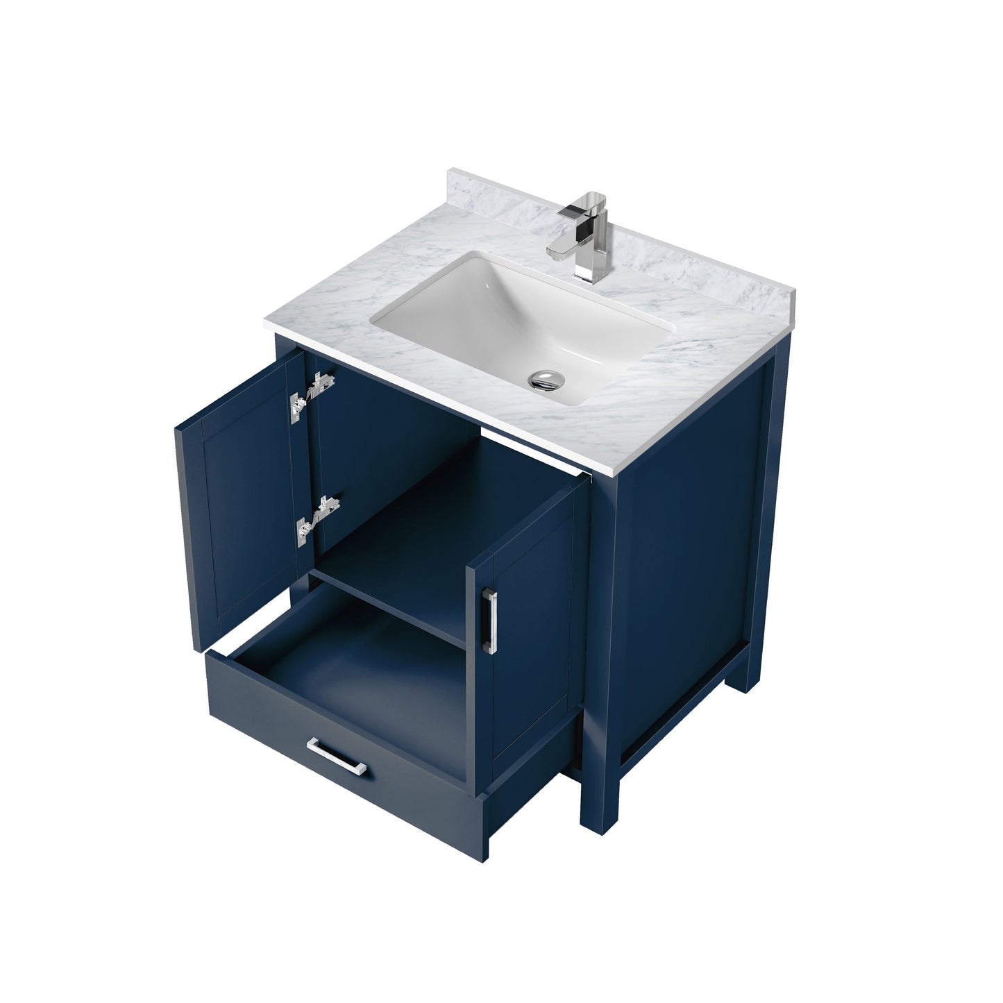 Lexora Jacques 30" Navy Blue Bathroom Vanity | Solid Wood Cabinet