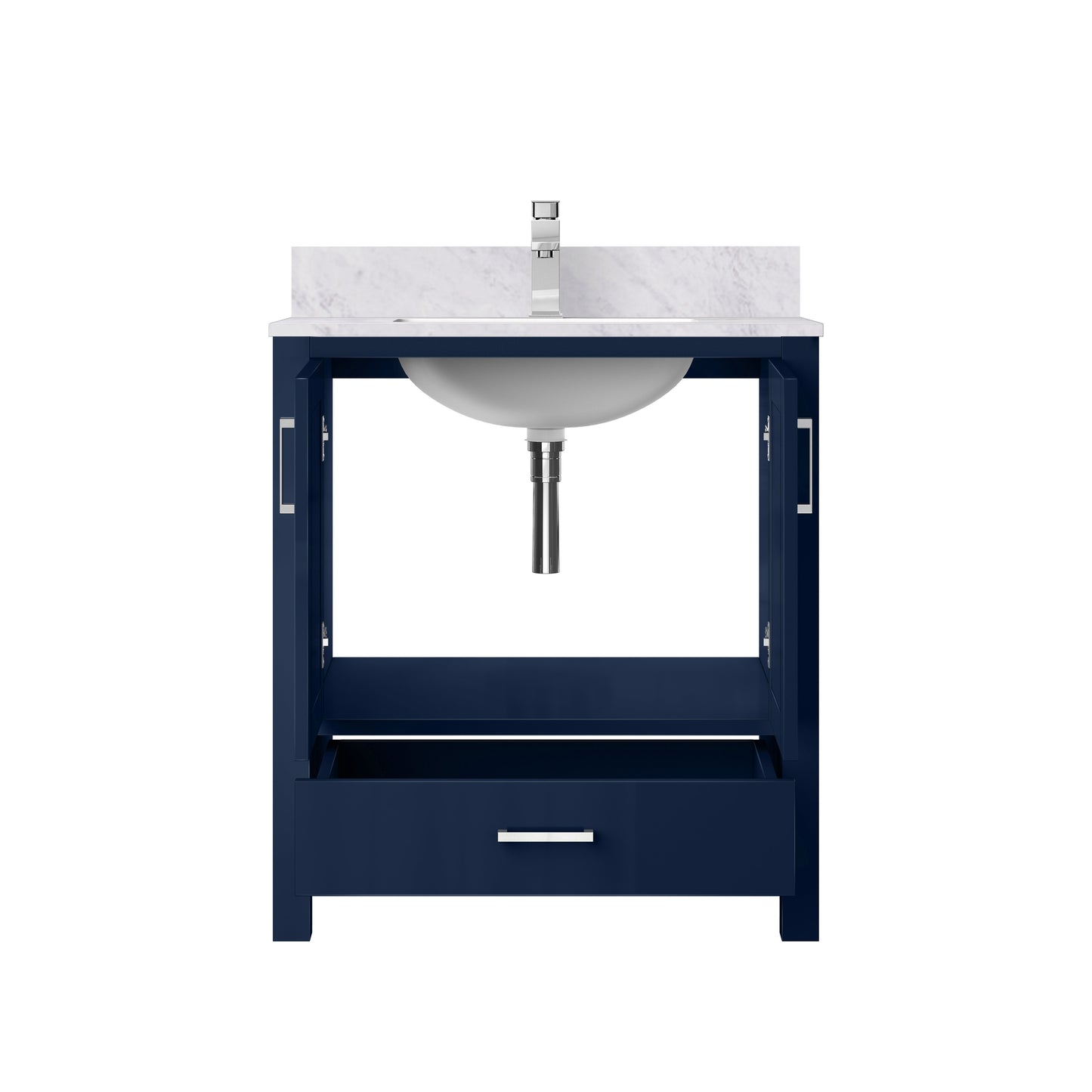 Lexora Jacques 30" Navy Blue Bathroom Vanity | Solid Wood Cabinet