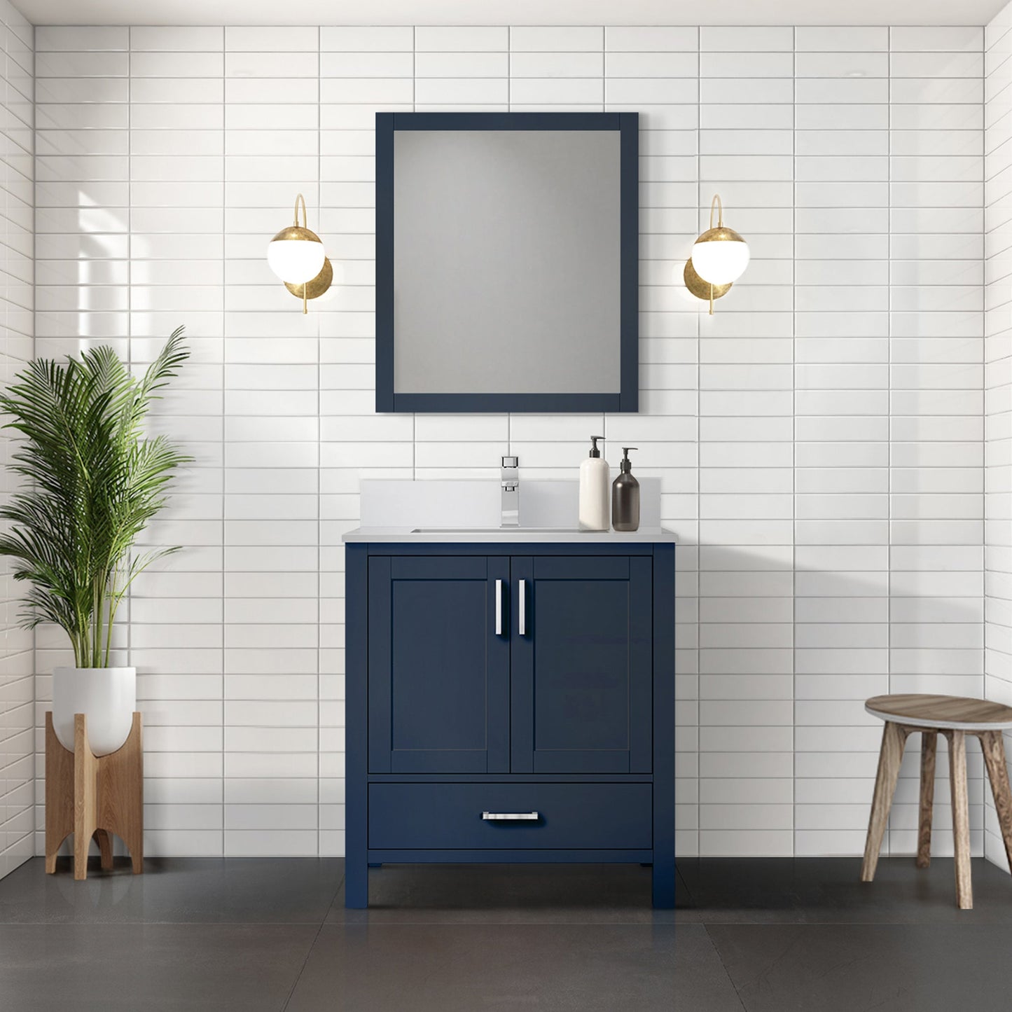 Lexora Jacques 30" Navy Blue Bathroom Vanity | Solid Wood Cabinet