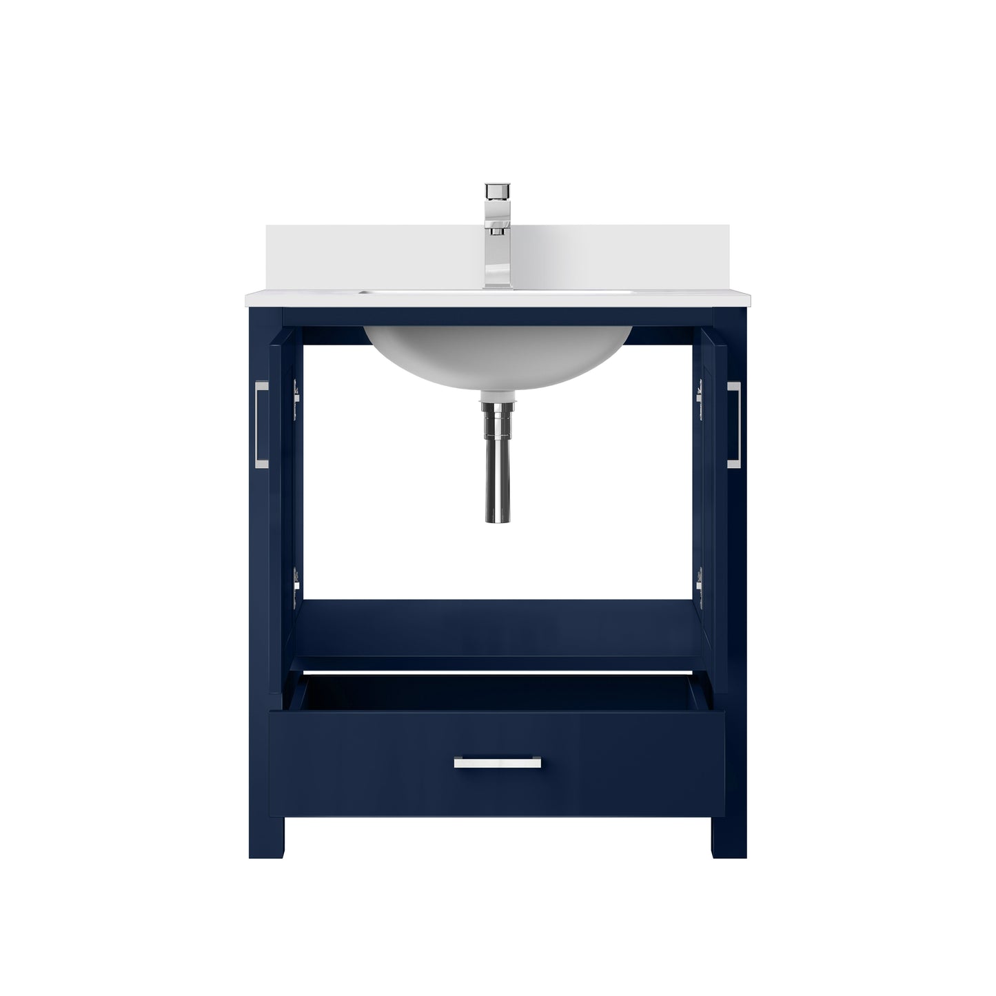 Lexora Jacques 30" Navy Blue Bathroom Vanity | Solid Wood Cabinet