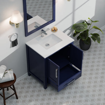 Lexora Jacques 30" Navy Blue Bathroom Vanity | Solid Wood Cabinet