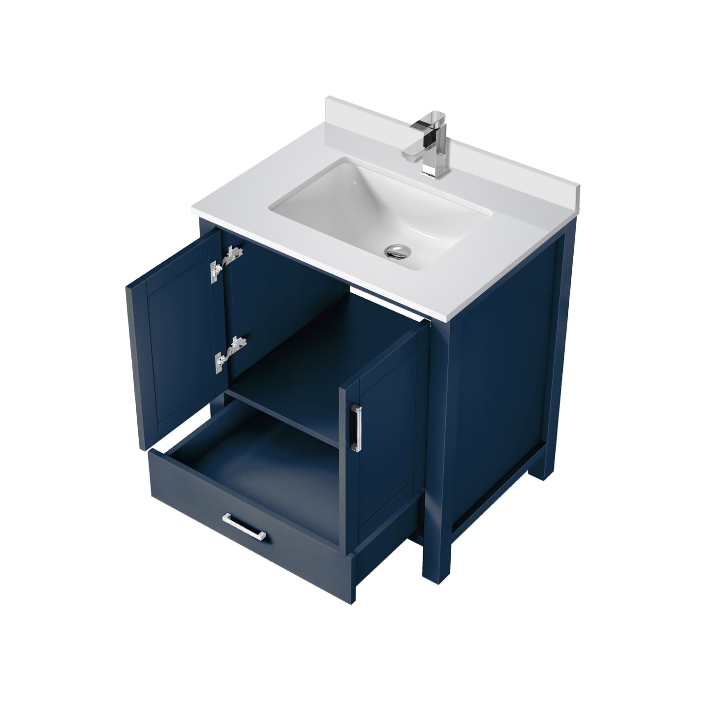Lexora Jacques 30" Navy Blue Bathroom Vanity | Solid Wood Cabinet