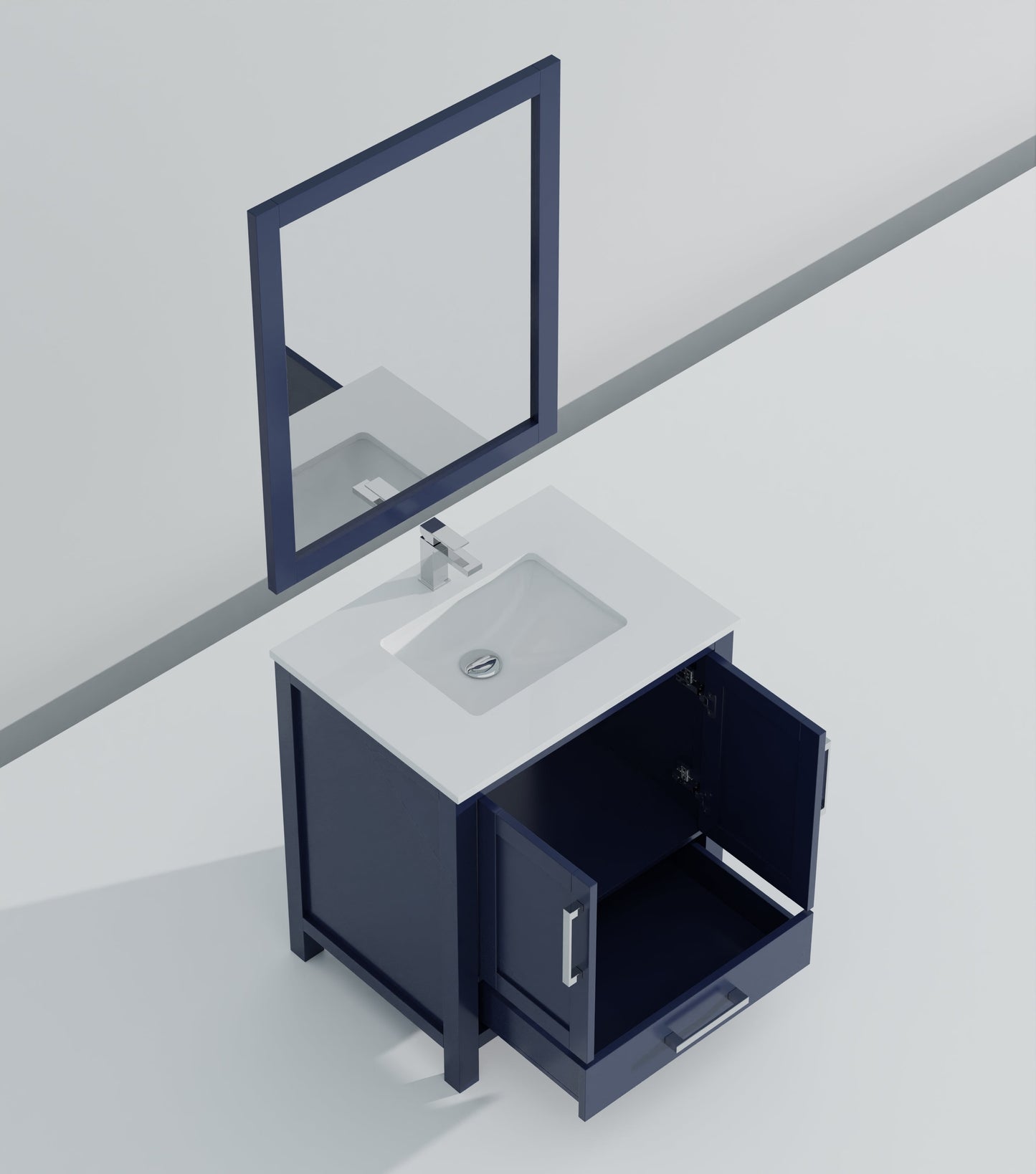 Lexora Jacques 30" Navy Blue Bathroom Vanity | Solid Wood Cabinet