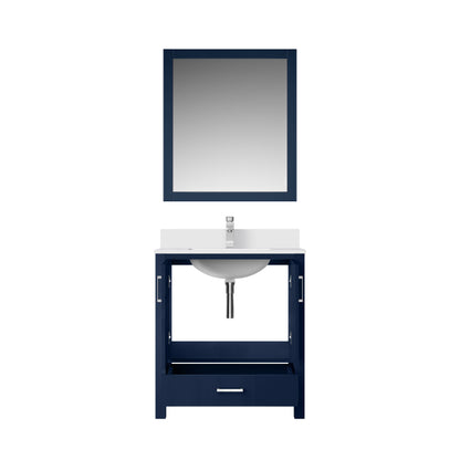 Lexora Jacques 30" Navy Blue Bathroom Vanity | Solid Wood Cabinet