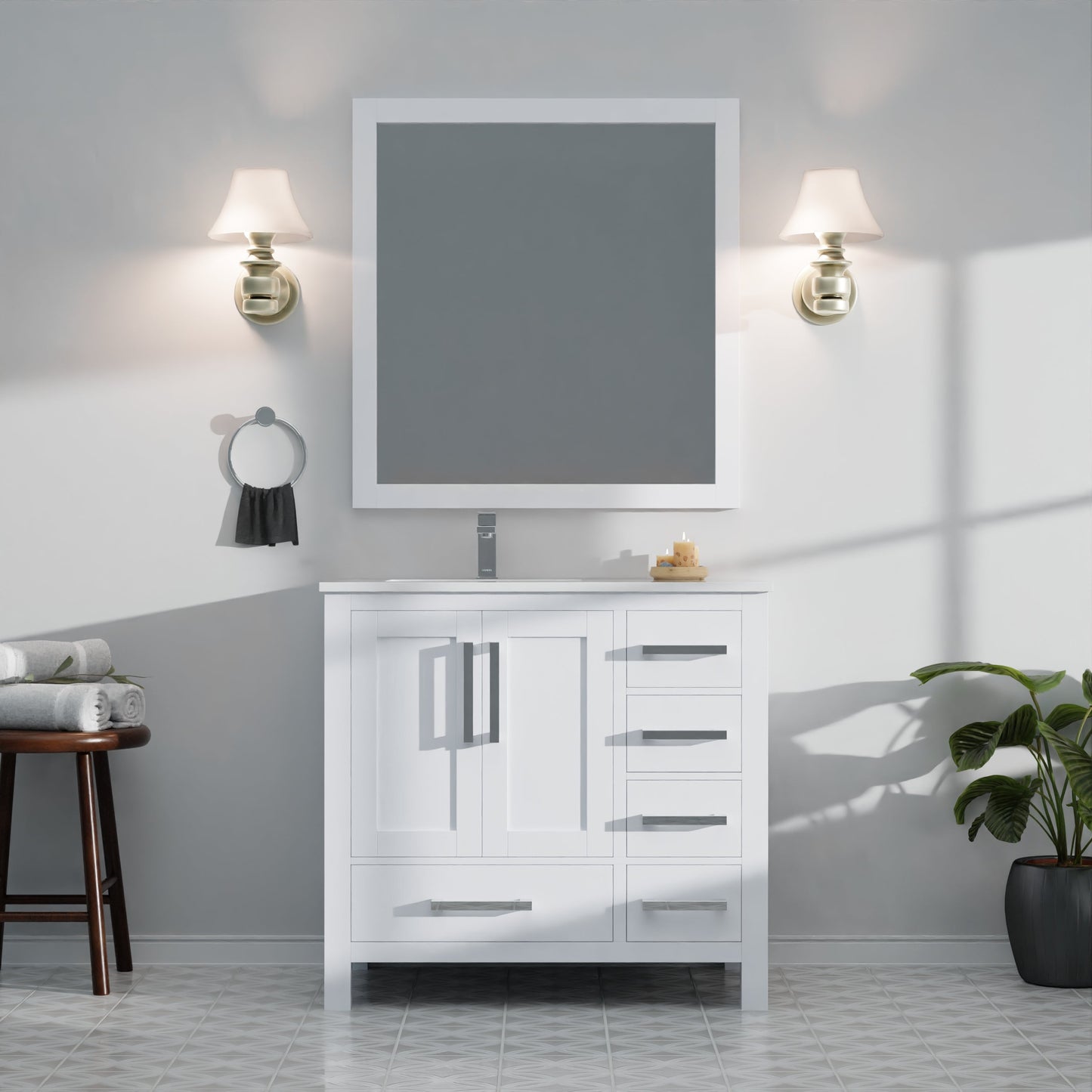 Jacques 36 in. W x 22 in. D Left Offset White Bath Vanity