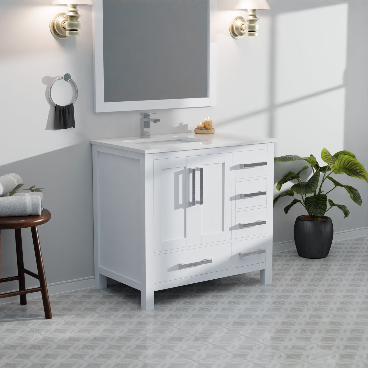 Jacques 36 in. W x 22 in. D Left Offset White Bath Vanity