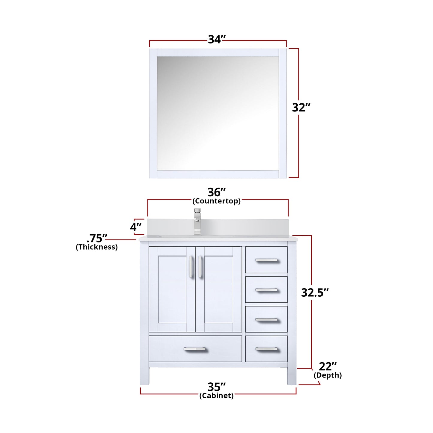 Jacques 36 in. W x 22 in. D Left Offset White Bath Vanity