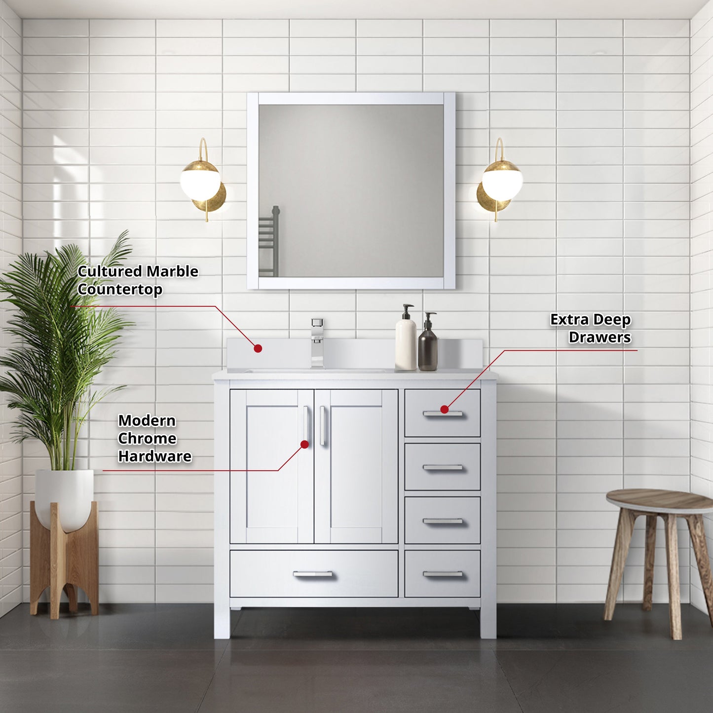 Jacques 36 in. W x 22 in. D Left Offset White Bath Vanity